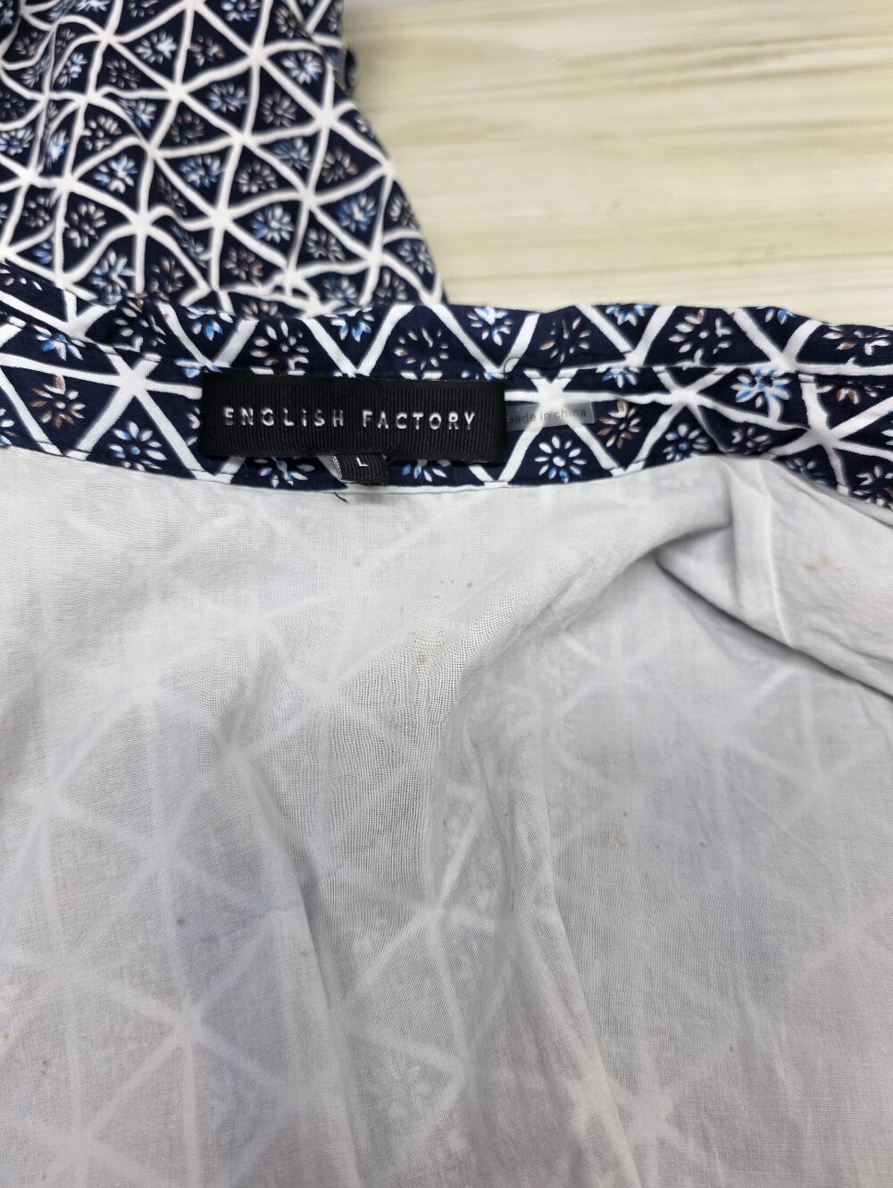 English Factory Navy and White Geometric Midi Tiered Shirt Dress Size Large - Picture 6 of 9